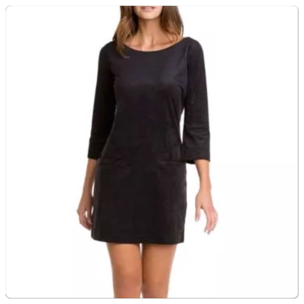 NWT, Anthro Black Microsuede Shift Dress!